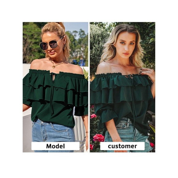 Byinns Women's Off Shoulder Ruffle Long Sleeve Blouses Casual Layered Tops Sz XL - Picture 6 of 9